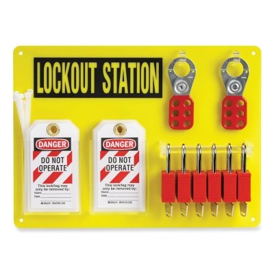 6-Lock Lockout Board, 11.5 in H x 15.5 in W x 0.1875 in D, Yellow, 1-1/2 in dia Shackle