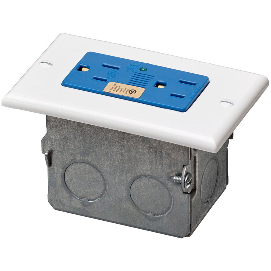 J-Box Surge Protective Kit, Powder-Coated Steel, White, (1) Blue Duplex Receptacle,15A, 120V, NEMA5-15R
