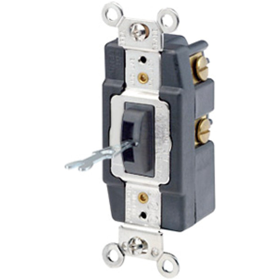 Toggle AC Quiet Switch, Locking, SPDT, Momentary Contact, Center OFF, 20A, 120/277V, Back and Side Wired, Black
