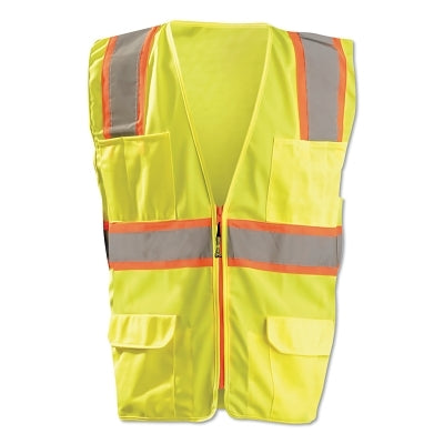 Class 2 Surveyor Style Solid Vests with 2-Tone Striping, X-Large, Yellow