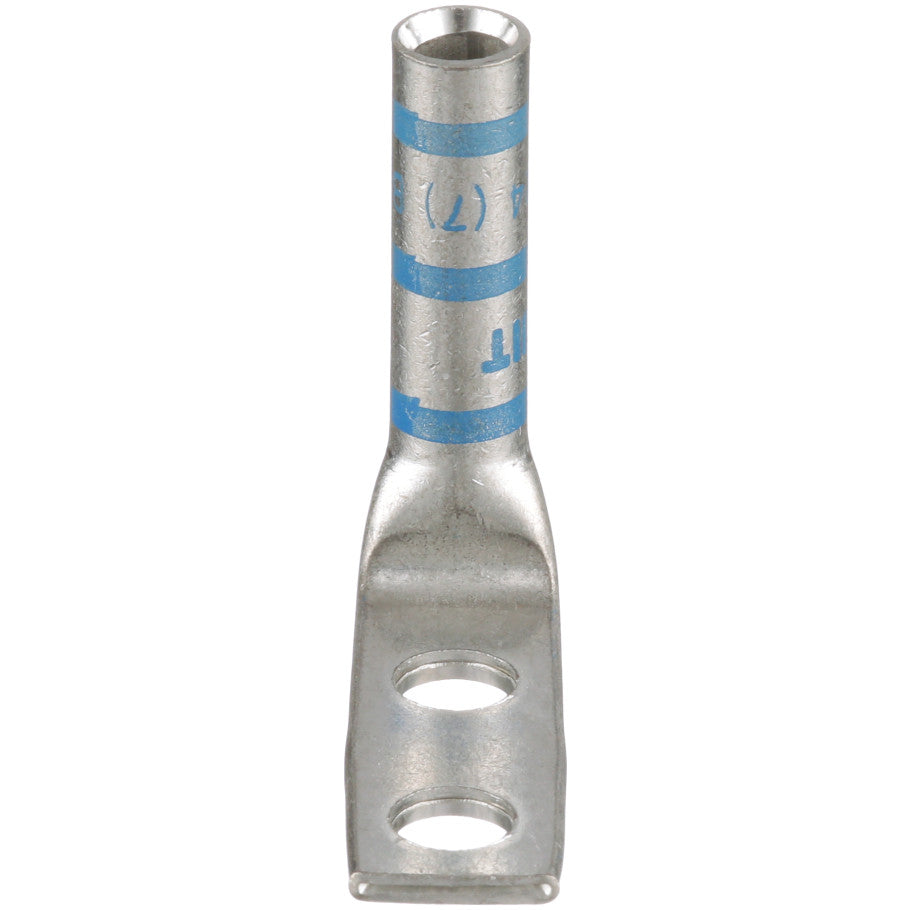 Pan-Lug Compression Connector Lug, Copper, 2-Hole, 6 AWG, 1/4 in. Stud, 0.63 in. Stud Hole Spacing, Blue, 1.66 in. L