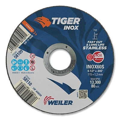 Tiger Inox Grinding Wheel, 4-1/2 in x .045 in, 7/8 AH