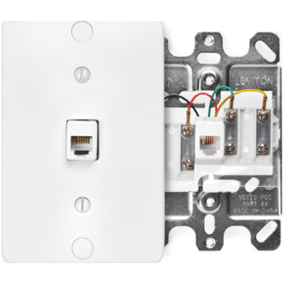 Type 630A Screw Terminal Jack With Snap-On Plastic Wallplate With Metal Base, 6P4C, White