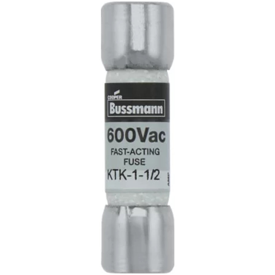 KTK Series Fast Acting Supplemental Fuse, 1-1/2A, 600V, 13/32 x 1-1/2 in., Color Code Black