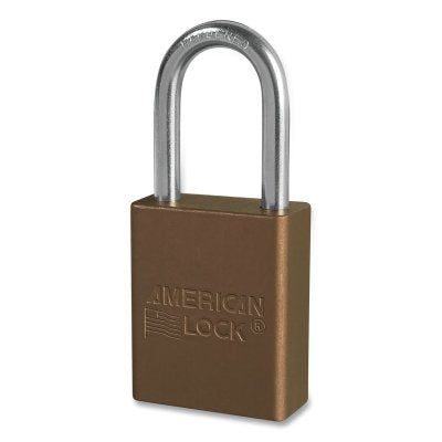Anodized Aluminum Safety Padlock, 1/4 in dia, 1-1/2 in L, 25/32 in W, Brown, Keyed Alike, Keyed - 24537