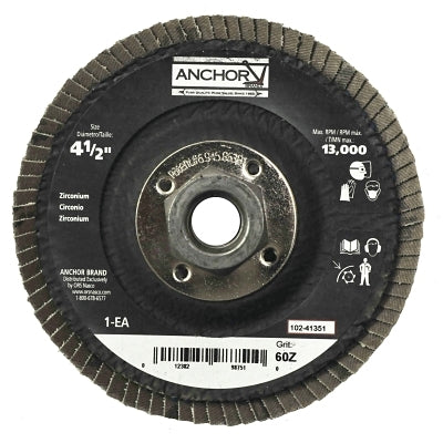 Abrasive Flap Disc, 4-1/2 in dia, 60 Grit, 7/8 in arbor, 12000 RPM, Type 27