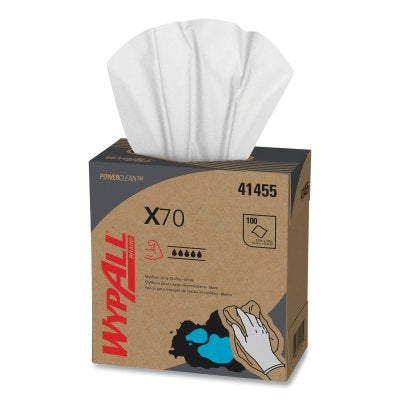 WypAll X70 Cloths, White, 8.34 in W x 16.8 in L, 100 Sheets/Unit, Box, 10 BX/CA