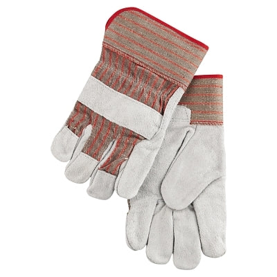 Industrial Standard Shoulder Split Gloves, Large, C Grade Shoulder Leather, Cotton, Red/Gray Stripes