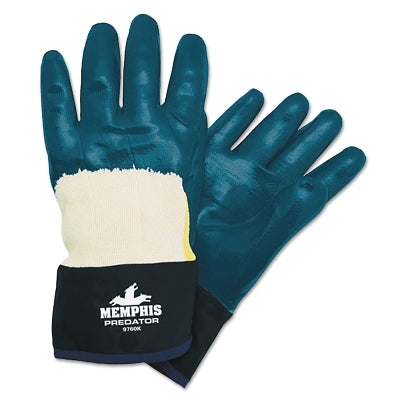 Predator Nitrile Coated Gloves, Large, Blue, Smooth, Palm/Knuckle, Nitrile Cuff