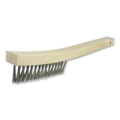 V-Groove Hand Wire Scratch Brush, 13.7 in L, 3 x 14, Stainless Steel, Curved, Hardwood