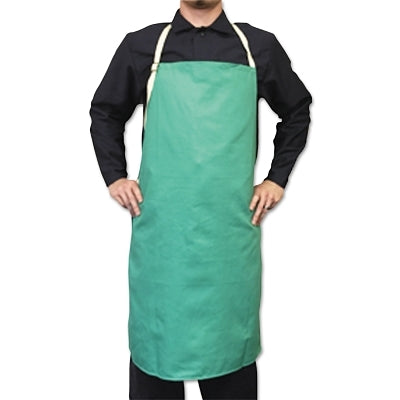 Flame-Retardant Cotton Sateen Bib Aprons with Leather Protective Patch, 24 in W x 42 in L, Visual Green