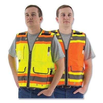 High Visibility Heavy Duty Surveyors Vest, X-Large, Yellow, with Two-Tone DOT Striping