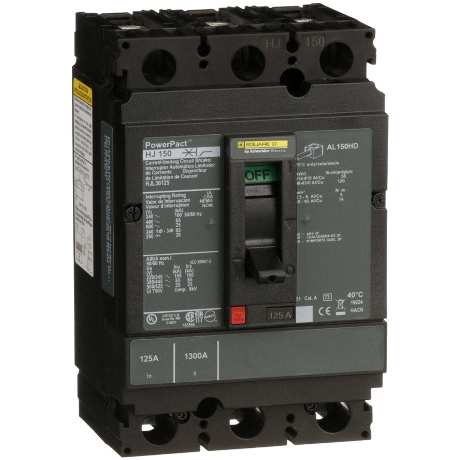Molded Case Circuit Breaker, 600V 125A,-13F and 158F (-25 C and  70 C),100kA 240VAC - 65kA 480VAC - 25kA 600VAC