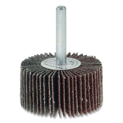 Wolverine Mounted Flap Wheel, Unthreaded, 1/4 in dia Stem x 2 in dia x 1 in W, 40 Grit, 25000 RPM