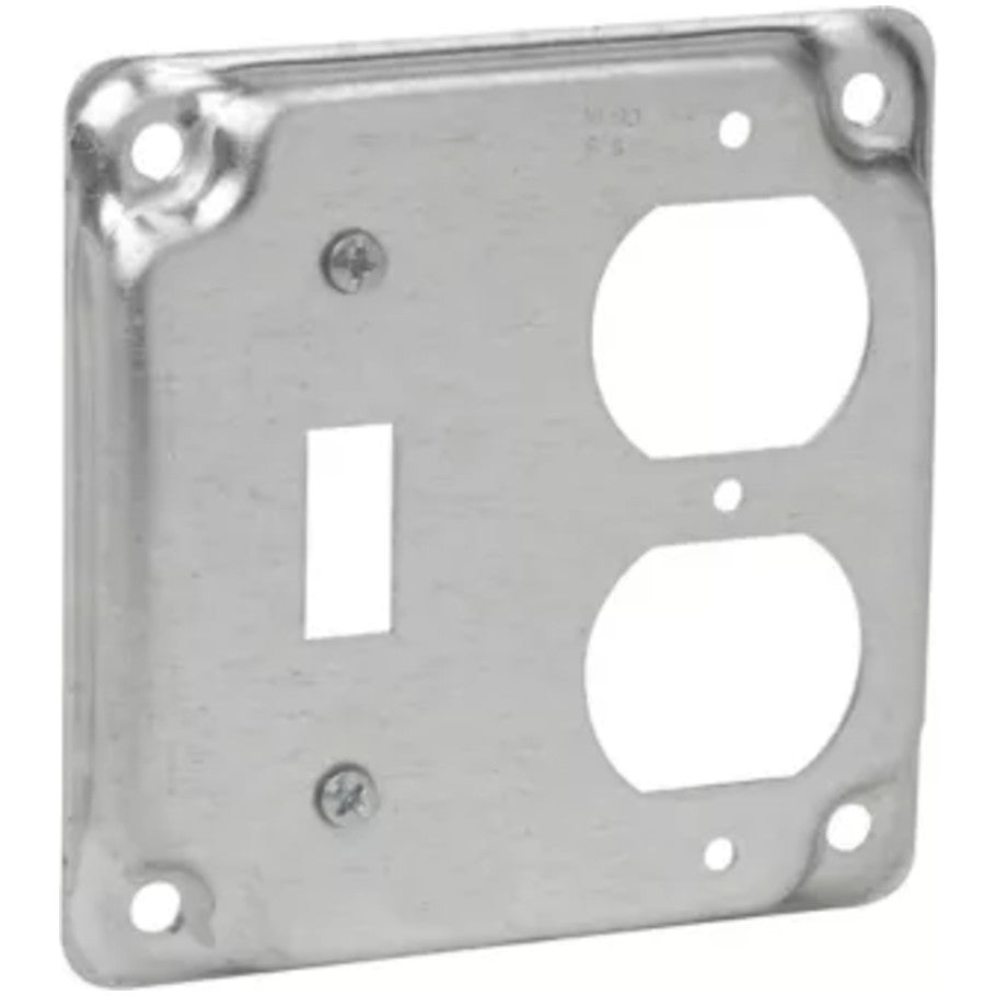 4 in. Square Surface Cover, Steel, Raised 1/2 in., Toggle/Duplex Receptacle