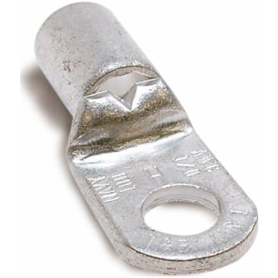 Non-Insulated Tubular Ring Terminal, Length 1.79 Inches, Width .80 Inches, Bolt Hole 1/2 Inch, Wire Range 2/2AN, Copper