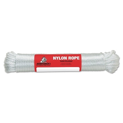General Purpose 12-Strand Cord, 1400 lb Cap., 100 ft L, Solid Braid Nylon, White