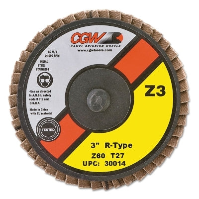 Flap Discs, Mini, Zirconia, Quick Change, Type R, 3 in, 60 Grit, 18,000 rpm