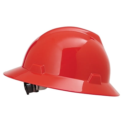V-Gard Protective Hat, Fas-Trac III, Ratchet, Full Brim, Slotted, Red