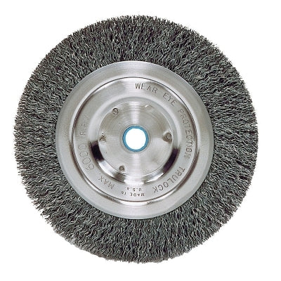 Wolverine Crimped Wire Wheel, 6 in dia, Narrow, .014 in Stainless Steel Wire, 6,000 RPM