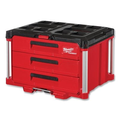 PACKOUT Multi-Drawer Tool Box, 3-Drawer, 50 lb Weight Cap, 22.2 in W x 16.3 in D x 14.3 in H, Polypropylene, Red/Blk