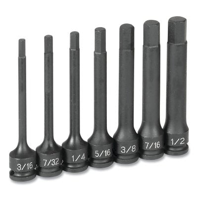 Impact Driver Set, 3/8 in Drive, SAE, 3/16 in to 1/2 in Size, 3.94 in OAL, 7-Pc 4 in Length Hex
