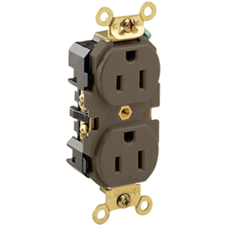 Straight Blade Duplex Receptacle, 15A, 125V, 2P3W, NEMA 5-15R, Brown