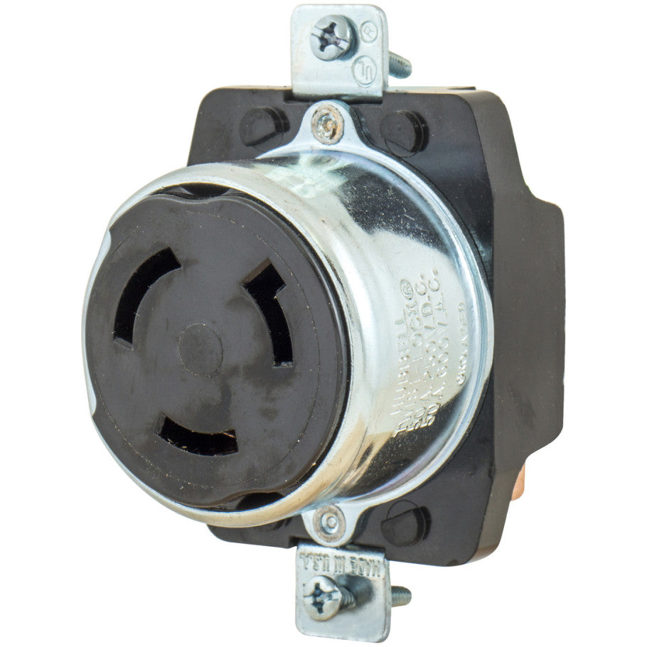 Twist-Lock Single Receptacle, 50A, 600Vac/250Vdc, 2P3W, Phenolic With Armored Housing, Black