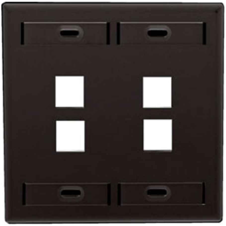Dual-Gang QUICKPORT Wallplate with ID Windows, 4-Port, Black