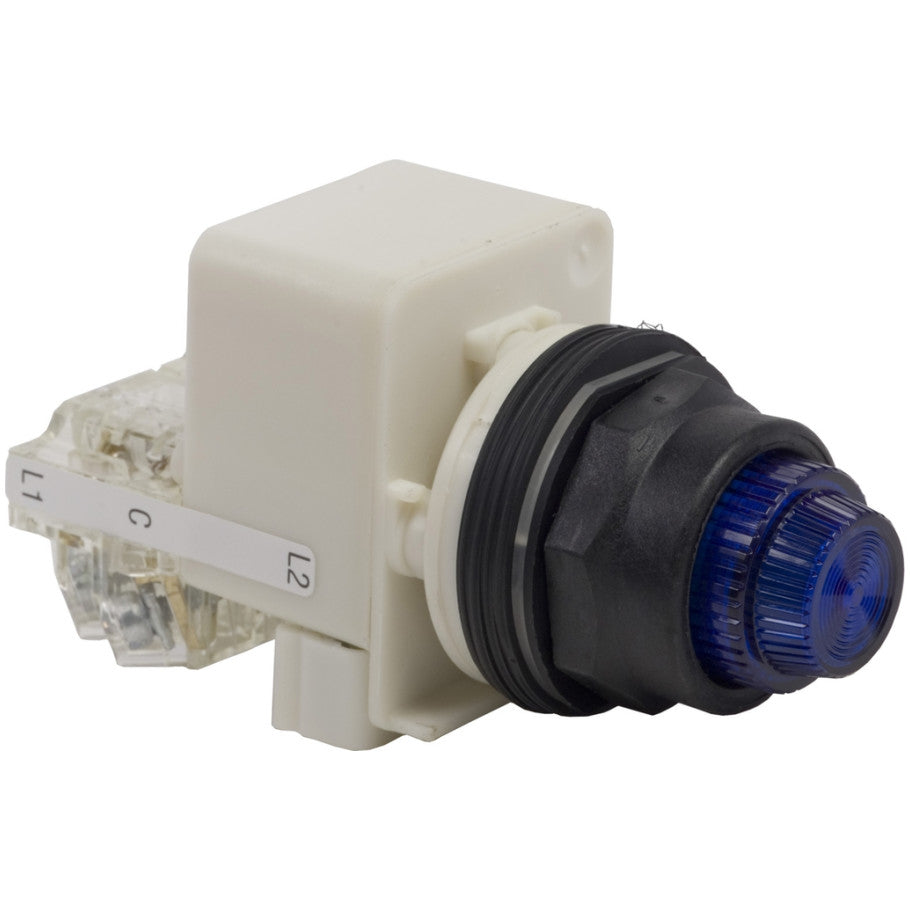 Push-to-test pilot light, Harmony 9001SK, plastic, polycarbonate, fresnel, blue, 30mm, LED blue, 120V
