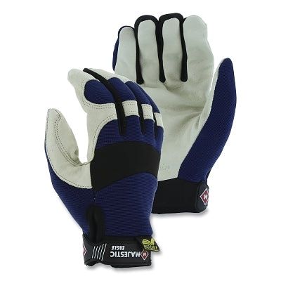 Bald Eagle Pigskin Mechanics Gloves with Knit Back, Pigskin/Neoprene, 10/Large, Blue/White
