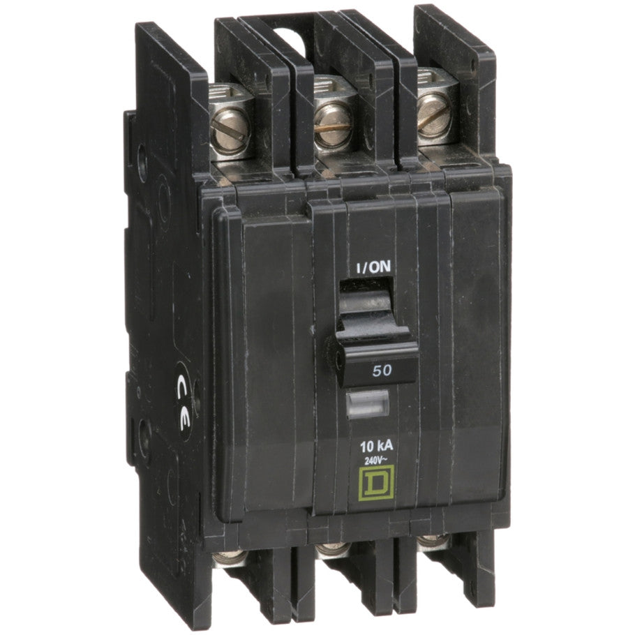 QOU Miniature Low Ampere Circuit Breaker, Unit-Mount, 10kA, 240 Vac, 3-Pole, 50A