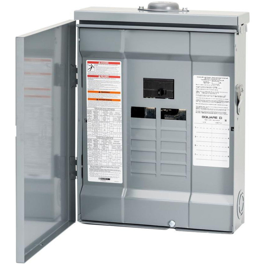 Homeline 100A 120/240V 1 Phase Raintight NEMA 3R Main Breaker Load Center, 8 Single Pole/16 Tandem
