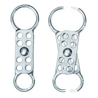 Safety Series Lockout Hasp, 2 in W x 5-7/8 in L, 1 to 1-1/2 in Jaw dia, Silver