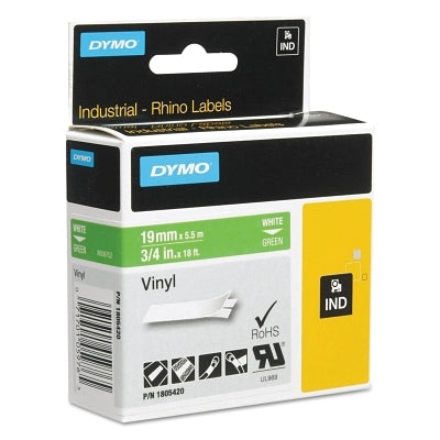 Industrial Rhino Vinyl Label Cartridge, 3/4 in W x 18 ft L, White Print on Red Background