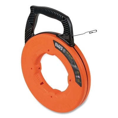 Steel Fish Tape, 1/8 in W x 120 ft L, Double-Loop Steel Tape End, High Carbon