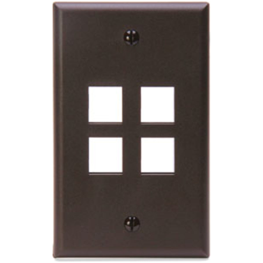 QuickPort Standard Plastic Wallplate, 1-Gang, 4-Port, Brown