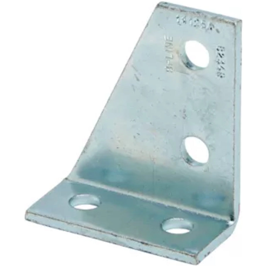 Strut Fitting, Four Hole Corner Gusset, Steel, 3-1/2 x 1-5/8 x 4-3/16 in, 9/16 in. Dia., 1-5/8 in D, 4-3/16 in. H, 3-1/2 in L