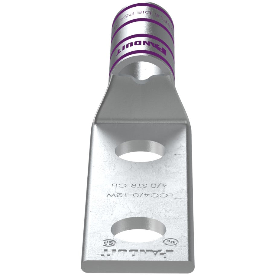 Long Barrel Lug with Inspection Window, 4/0 AWG, 2-Hole, Purple, 1/2 in.
