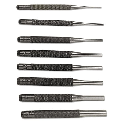 8 Pc. Drive Pin Punch Set, Round, English, Plastic Case