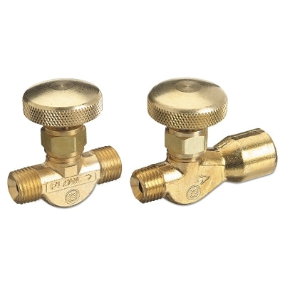 Brass Body Valve for Non-Corrosive Gases, 200 psig, B-Size 9/16 in-18 LH (M), 1/4 in NPT (M), Acetylene/Fuel Gases CGA-023