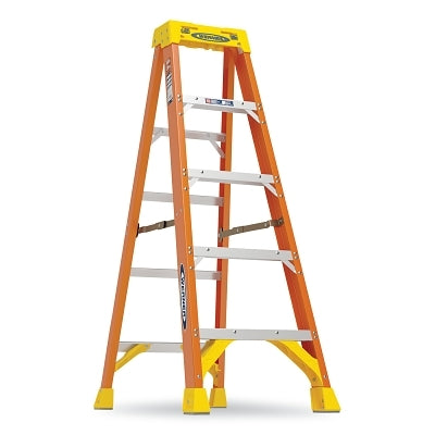 Fiberglass Stepladder, 6205, Type IA, 5 ft L, 21.6 in W, Single-Sided, 300 lb Load Capacity, Orange/Yellow