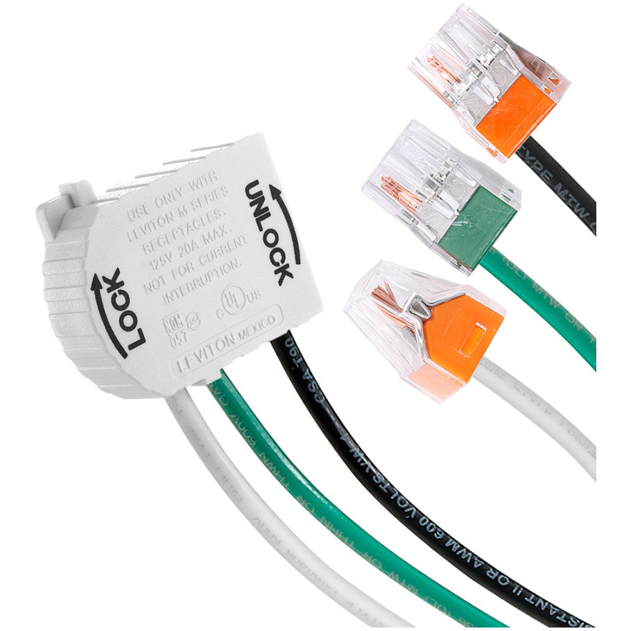 20 Amp, 125 Volt, 2P, 3W, 90 Degree Angled Wiring Module for Lev-Lok Receptacles.  12 Gauge