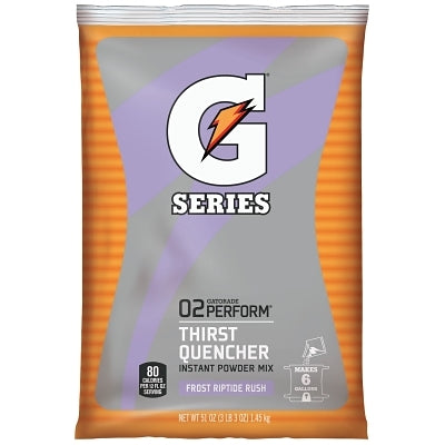 G Series 02 Perform Thirst Quencher Instant Powder, 51 oz, Pouch, 6 gal Yield, Frost Riptide Rush
