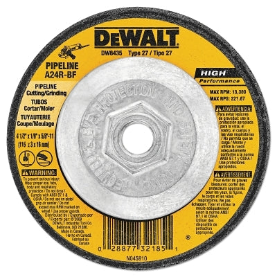 Type 27 Grinding Wheel, 4-1/2 in dia, 5/8 in-11 TPI, 13300 RPM, 24 Grit