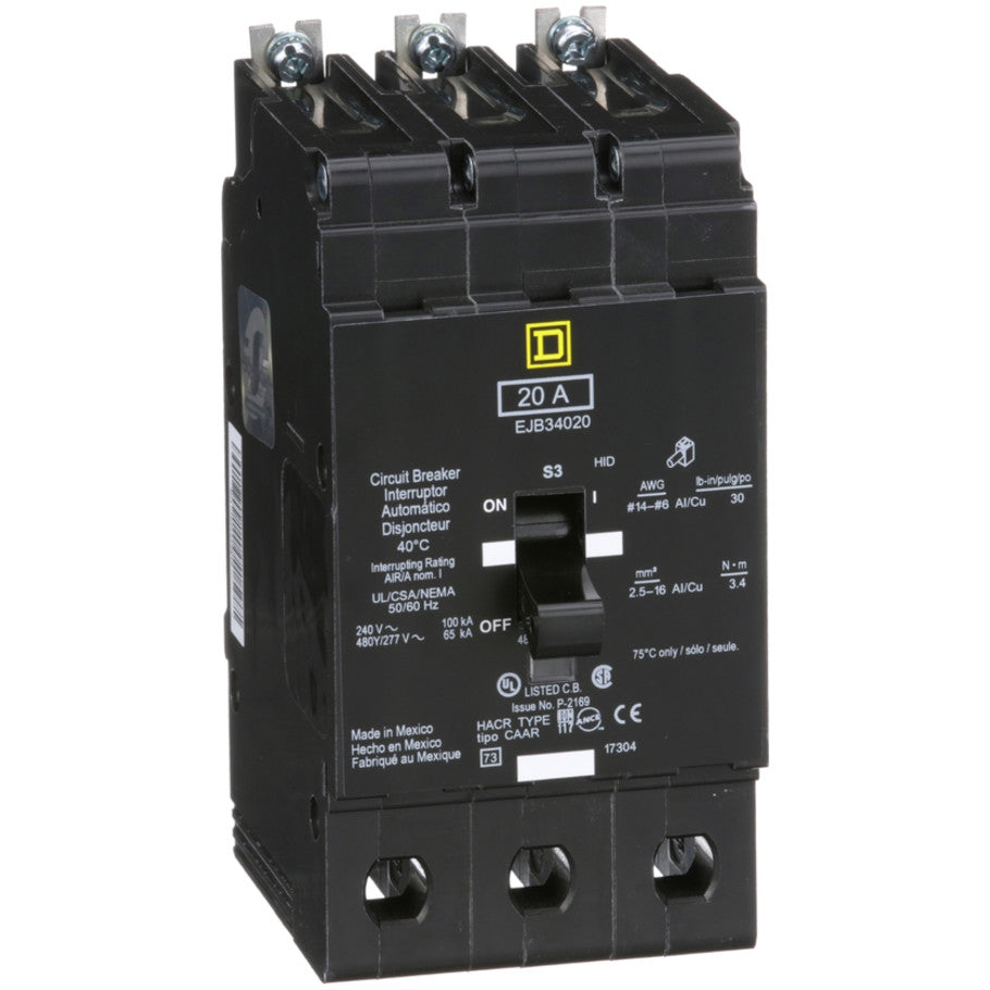 Mini circuit breaker, E-Frame, 20A, 3 pole, 480Y/277VAC, 100kA max, bolt on  TAA