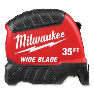 Wide Blade Tape Measure, 35 ft, SAE, Red/Black