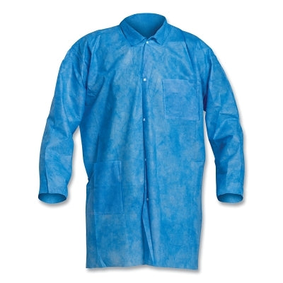 ProShield 10 Disposable Lab Coat, Medium, Blue, Plain Collar, Open Wrists, Extends Below Hip, Snap Closure, 2 Pockets