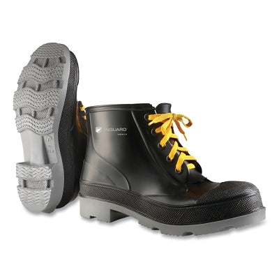 PolyGoliath Rubber Ankle Boots, Steel Toe, Men's 7, 6 in Lace-Up Boot, Polyurethane/PVC, Black/Gray