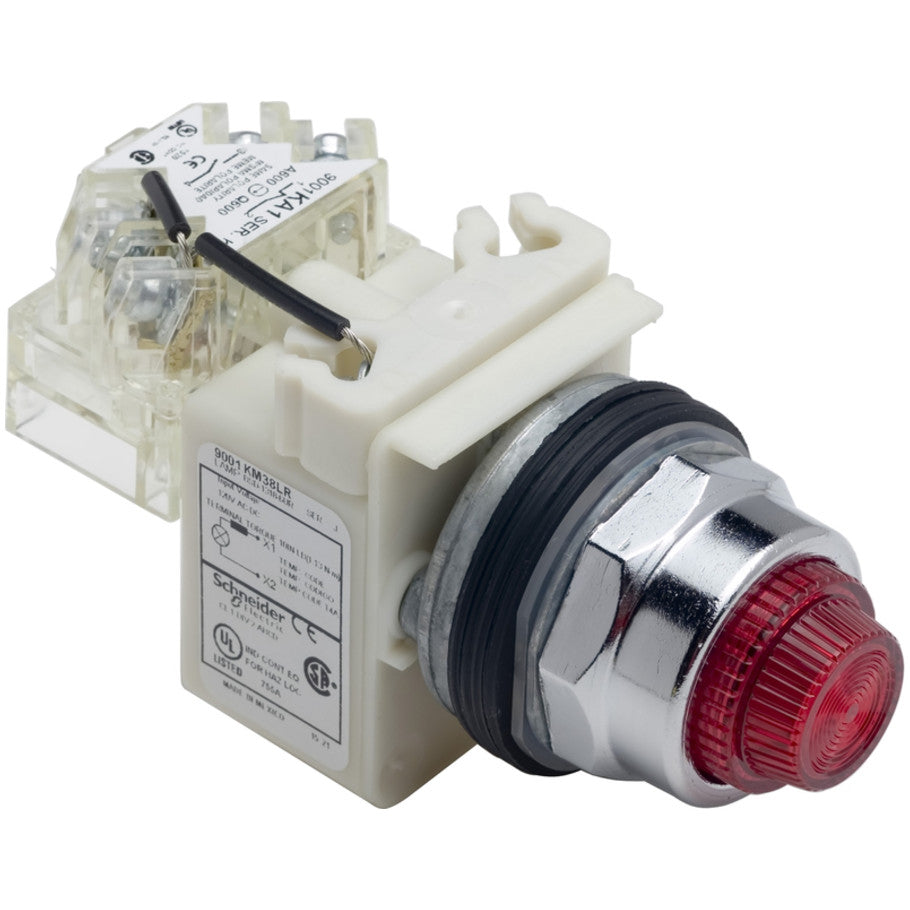 Harmony 30mm Pushbutton Pilot Light, Type K, Illuminated Push-to-Test, 120Vac, Plastic Red Fresnel Cap